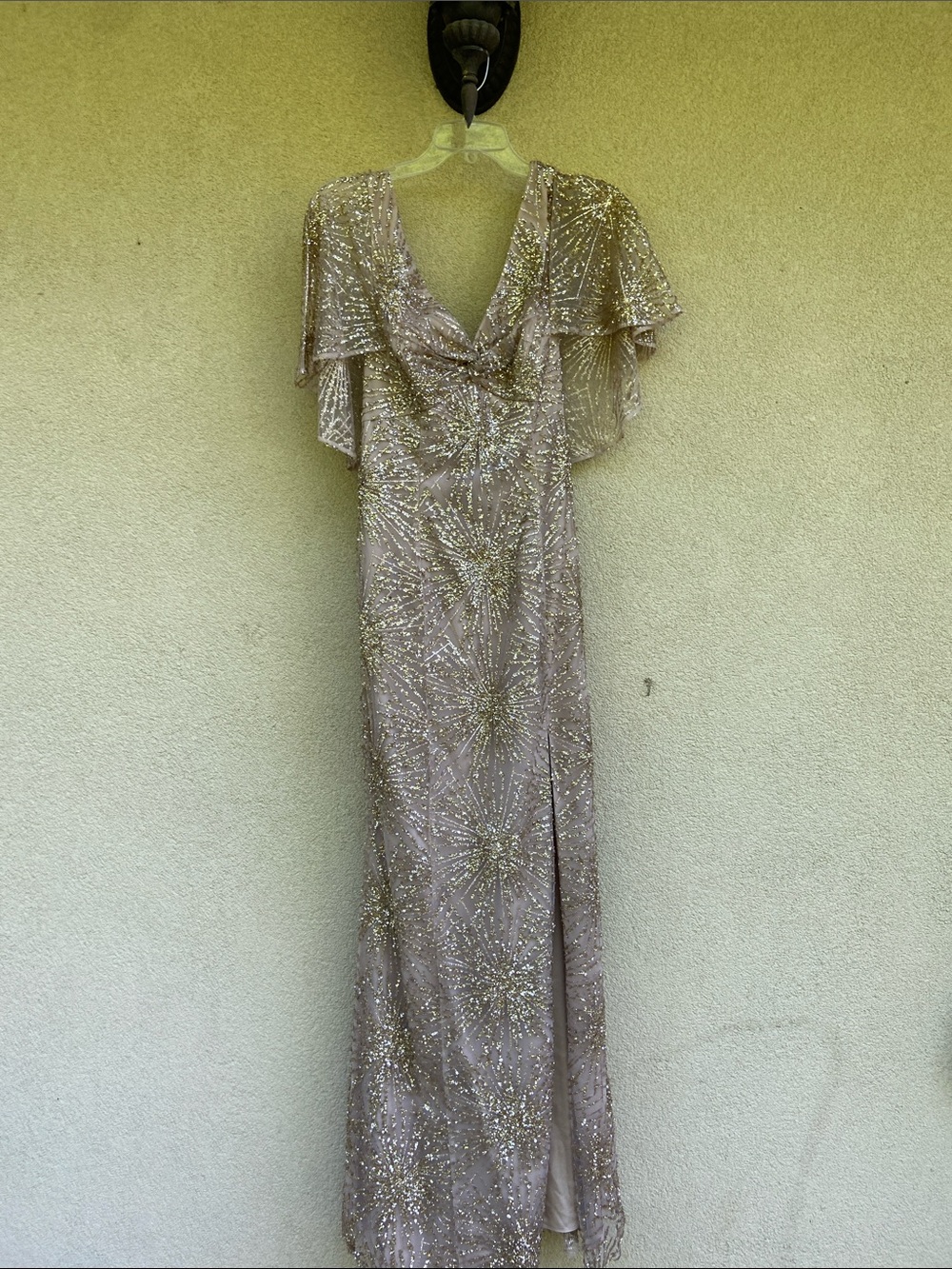 Marchesa Notte Gold-Beige Sequin Maxi Gown